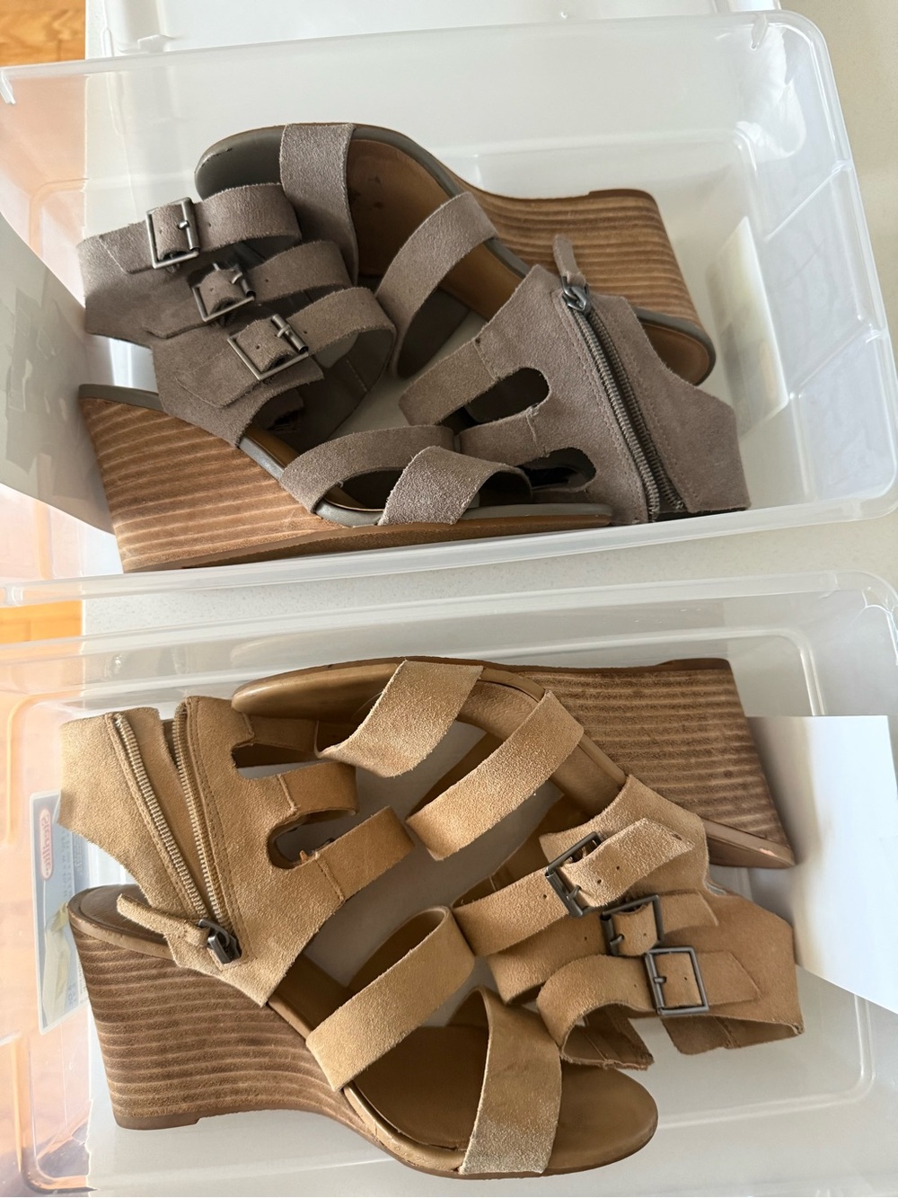 Crown Vintage Women's Strappy Wedge Sandals in Taupe and Camel